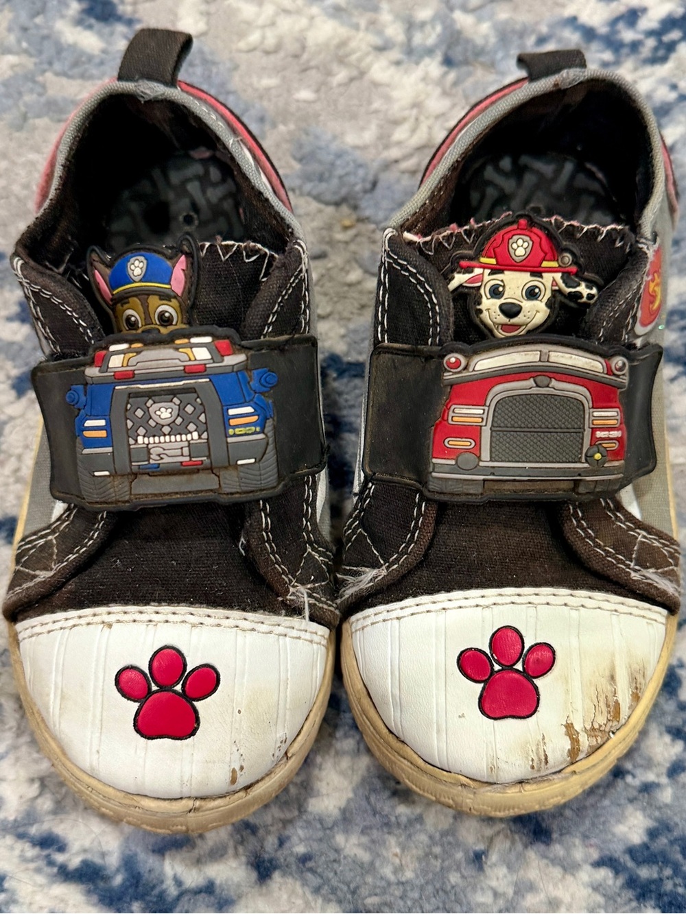 Paw Patrol Kids Black Sneakers with White Toecaps and Red Paw Accents